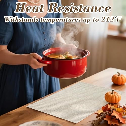 Miniatura 3 de Juego de 4 manteles individuales de PVC, resistentes al calor, para mesa de comedor, lavables, de vinilo, antideslizantes, para cocina y comedor,