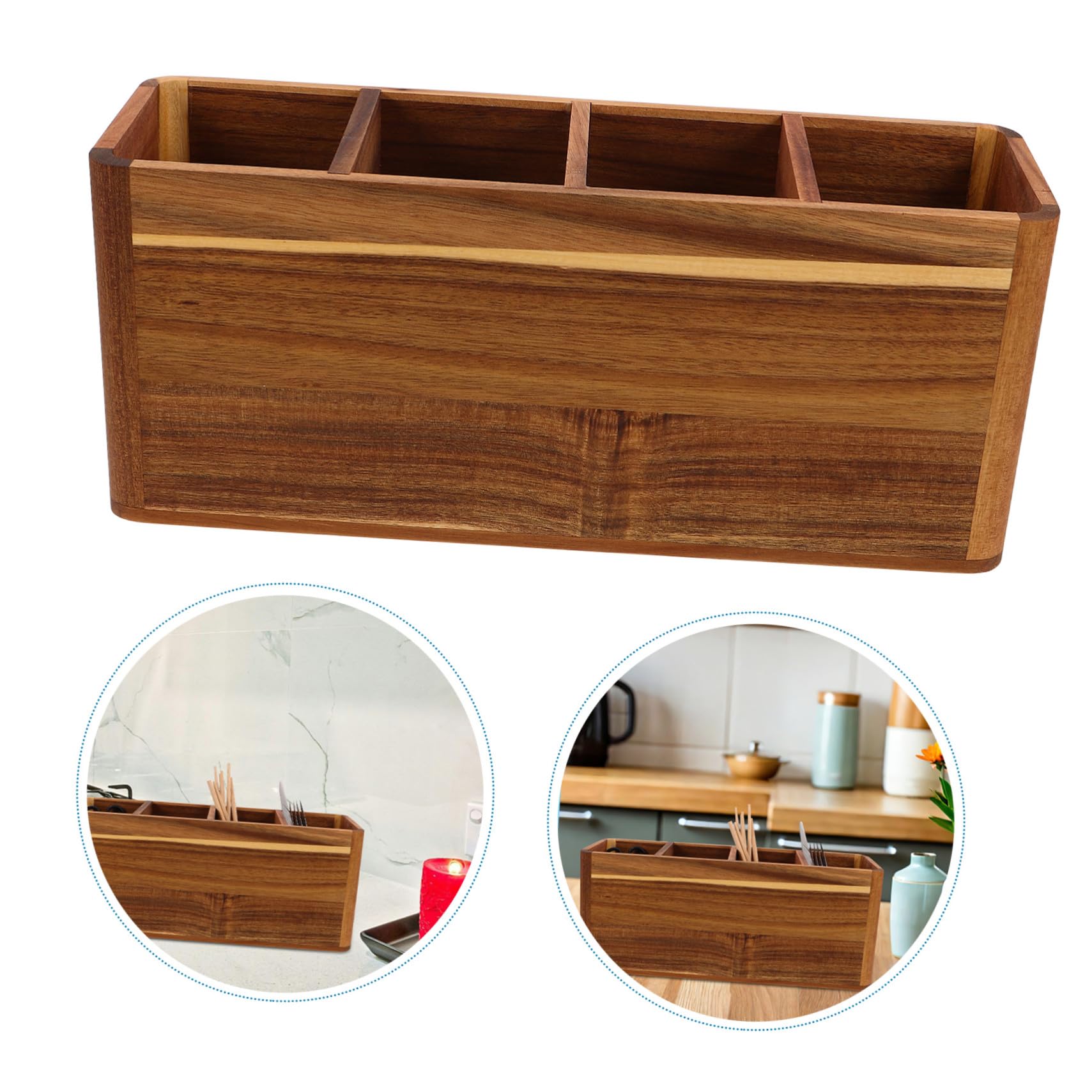 Cabilock Porte-ustensiles de Cuisine avec Compartiments Organiseur de Couverts Rustique pour Plan de Travail Rangement Compact pour Outils de Cuisine