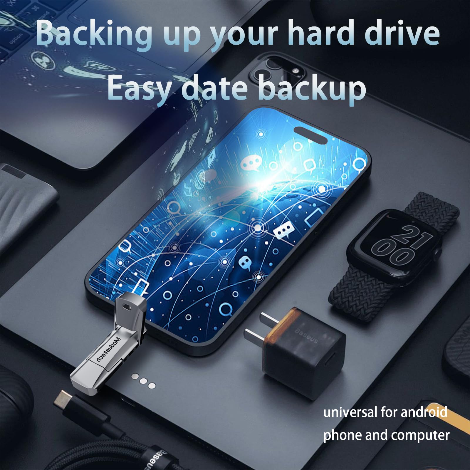 ModusTech SSD esterno USB-A e USB-C Dual USB Fast External SSD USB 3.2 | 3 anni di garanzia | Unità a stato solido portatile per Mac, PS4, Xbox X/S, PC, iPhone 15/16 | Design Flip-Cap (oro, 128 GB)