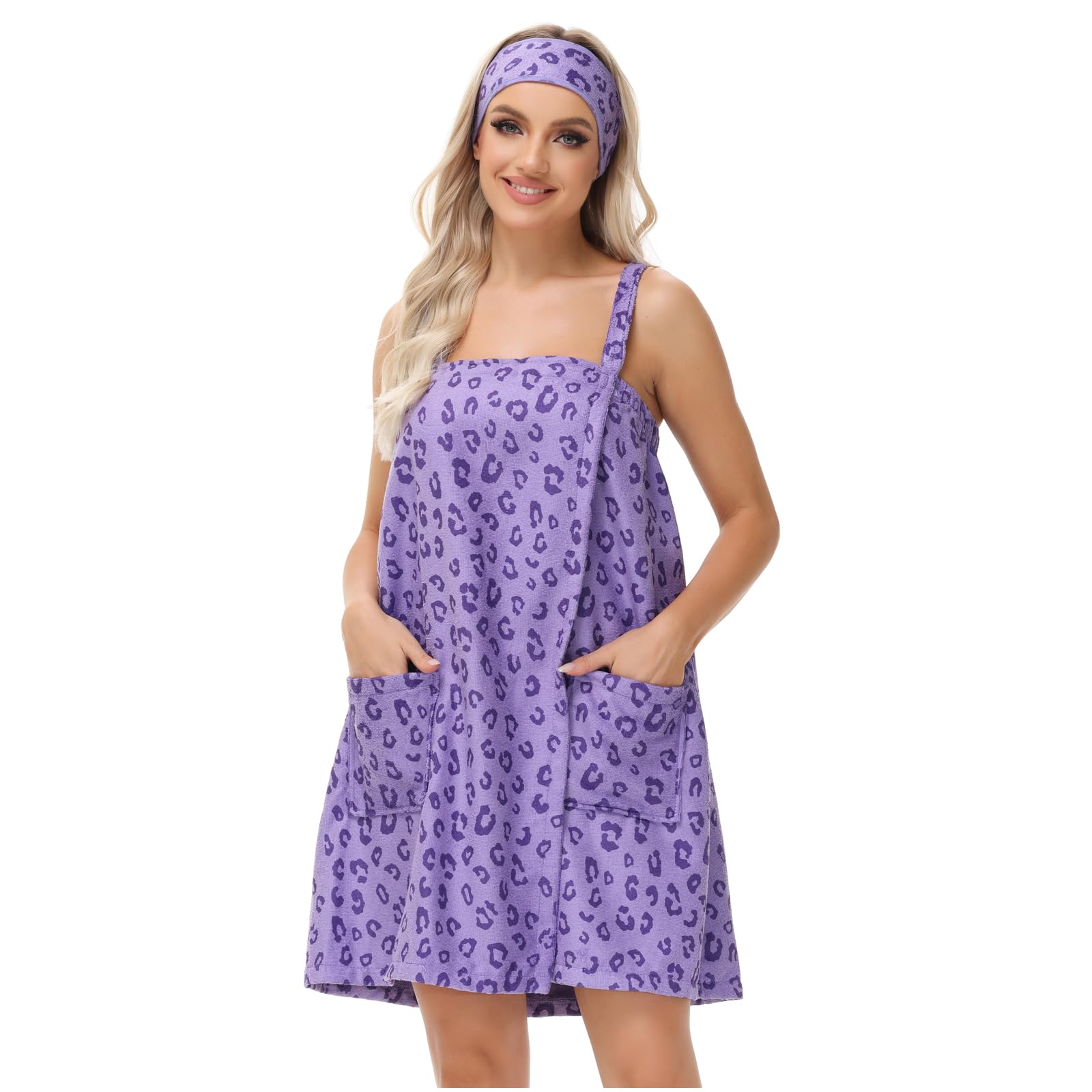 Verve Jelly Womens Bath Towel Wrap Terry Cloth Spa Towel Robe with Straps Facial Headband Adjustable Closure Shower Towel Leopard 3 XL — image 1