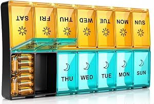 Mossime Weekly Pill Organizer 2 Times a Day, Large Pill Organizer 7 Day AM PM Pill Case for Easy Filling, Large Daily Medicine Organizer Pill Dispenser 14 Compartments for Vitamins, Medication, Fish Oils or Supplements