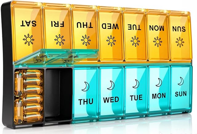 Mossime Weekly Pill Organizer 2 Times a Day, Large Pill Organizer 7 Day AM PM Pill Case for Easy Filling, Large Daily Medicine Organizer Pill Dispenser 14 Compartments for Vitamins, Medication, Fish Oils or Supplements
