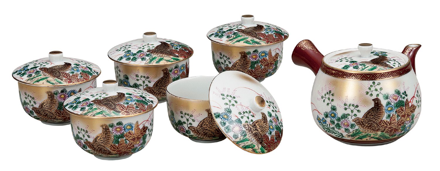 Amazon.co.jp: 九谷焼 蓋付 茶器 セット (木箱入) 本金うずら K4
