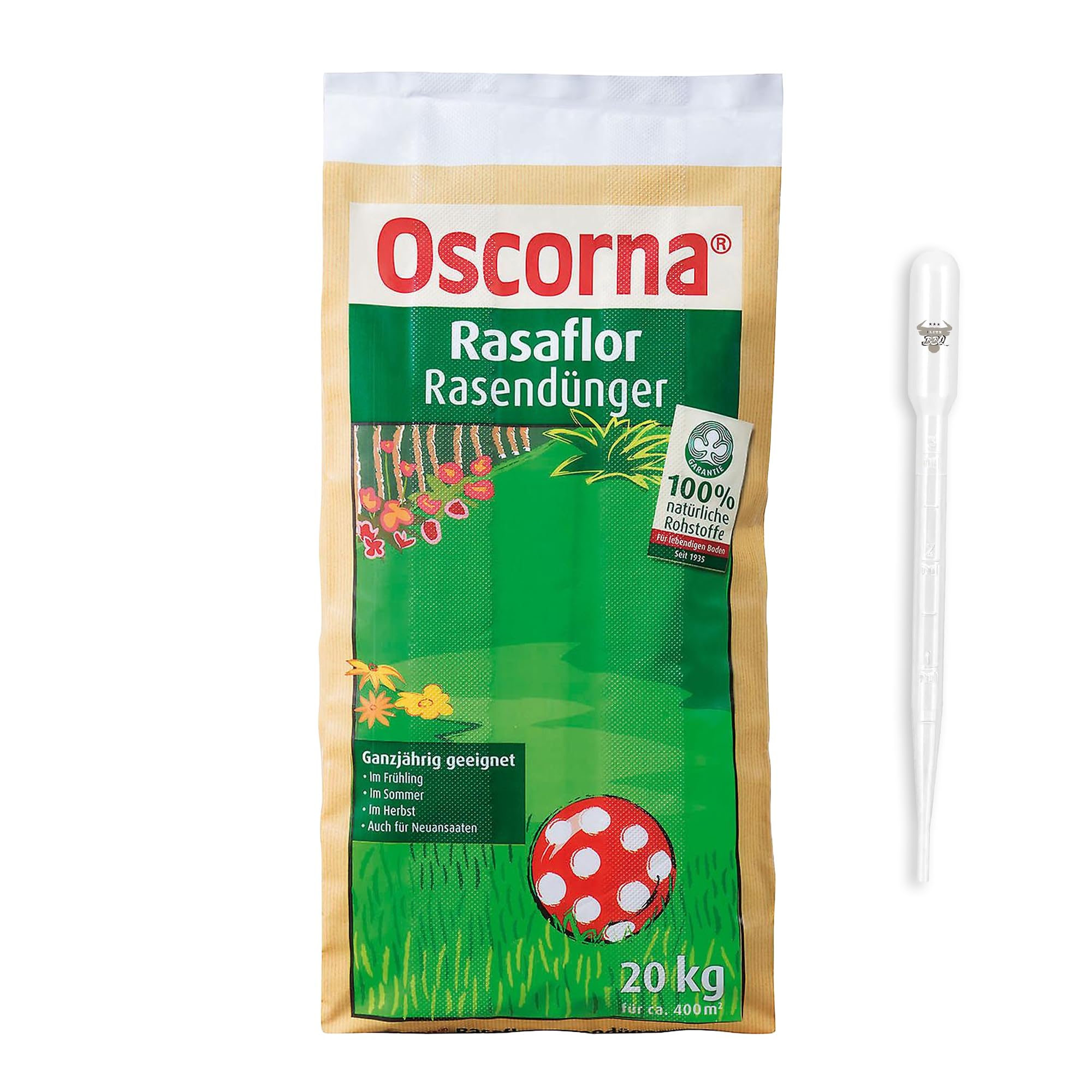 ELITE BBQ kompatibel mit Oscrona Rasaflor Rasendünger 20 kg Sack Organischer NPK Langzeitdünger 8-4-0,5 Mit Dosierhilfe Für gesunden sattgrünen Rasen bis 400 Quadratmeter