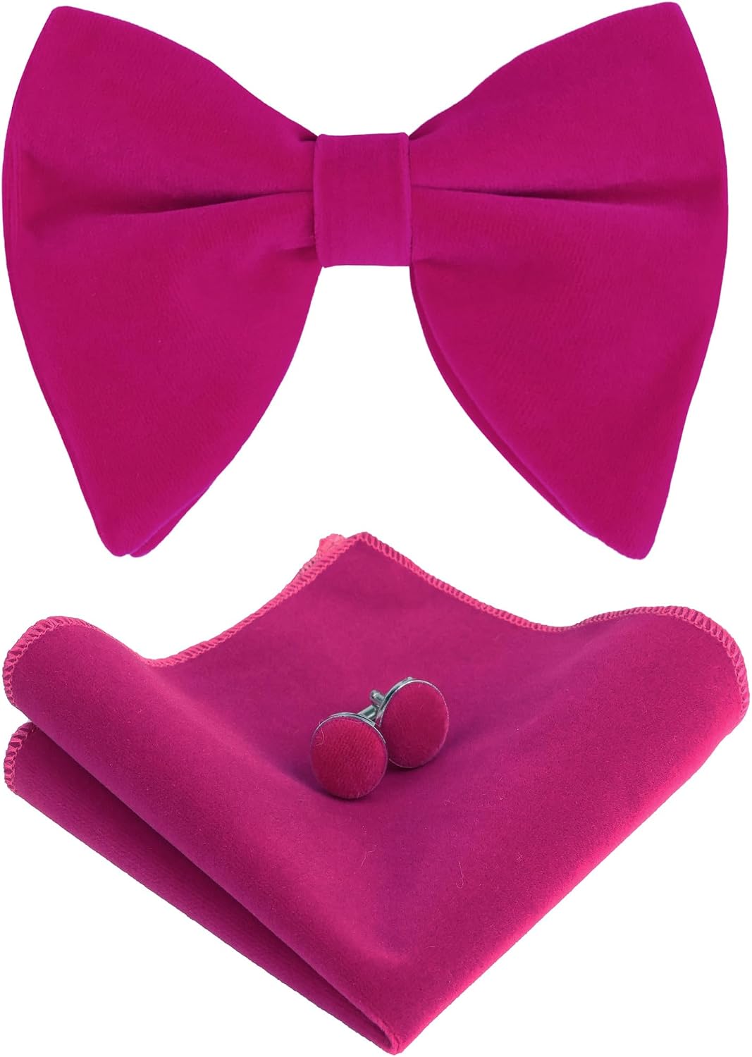 Alizeal Men's Business Slim Fit Patchwork Dress Shirt, Black and Hot Pink-XL, Mens Oversize Velvet Bow Tie, Hanky and Cufflinks Set, Magenta image 4