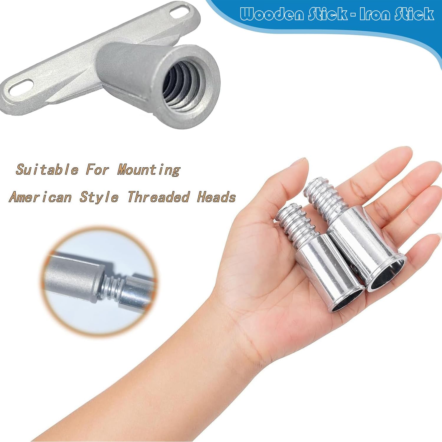 Broom Handle Bracket,5mm Thickness Deck Brush Accessories,Aluminum One-Piece Casting Metal Brackets,Broom Bracket for American Style Threadedd Threaded Tip Replacement (2)