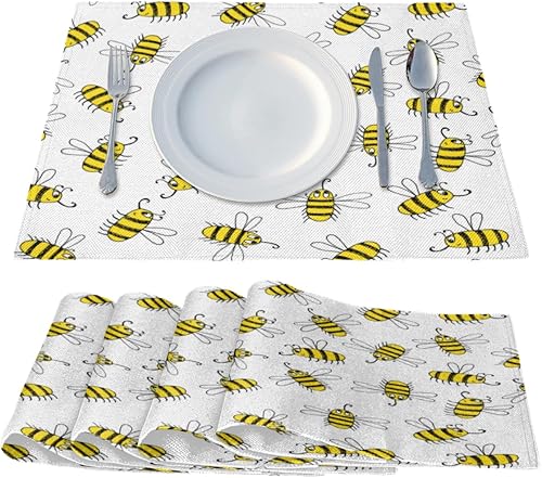 Miniatura 2 de Juego de 4 manteles individuales con diseño temático de abejas, lavables, impermeables, para fiestas, hogar, comedor, decoración de mesa de 18 x 12