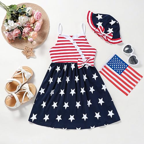Miniatura 2 de Vestido para el Día de la Independencia del 4 de julio para niñas pequeñas, ropa de bandera estadounidense