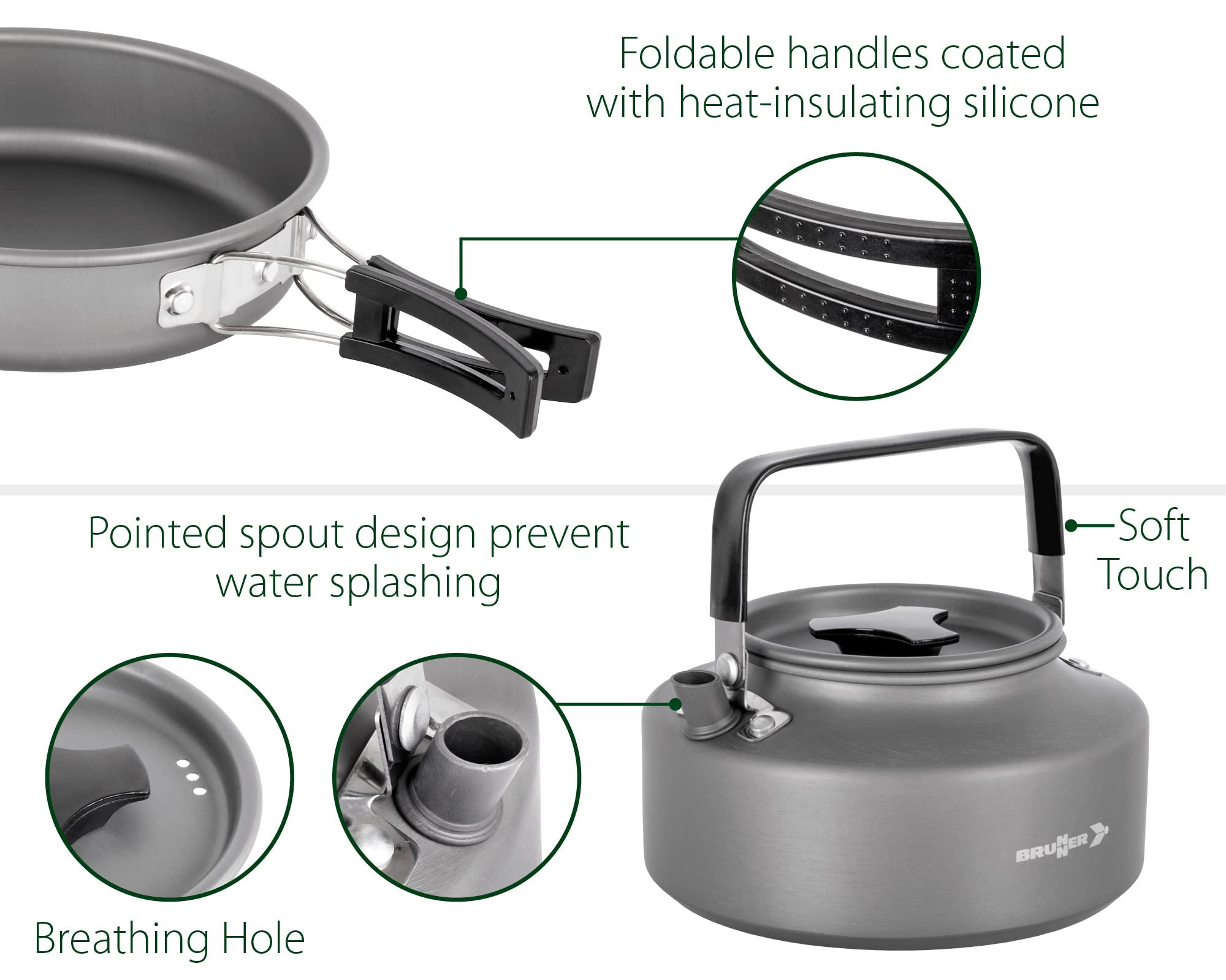 Brunner 0802024N Set Pentole Popote Outdoor in Alluminio Packpot Ultralite 18, per 3/4 Persone