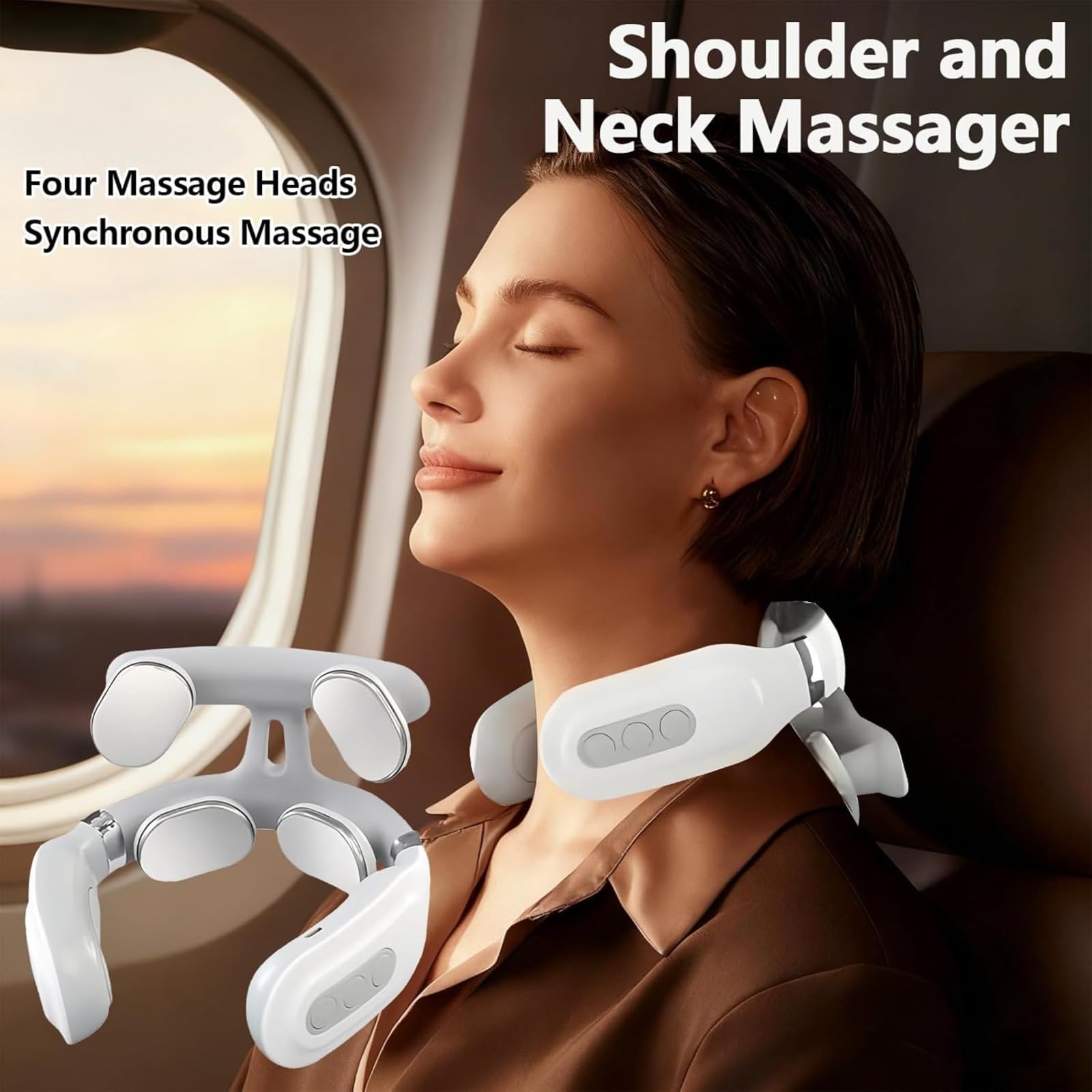 Restify Pro Masajeador Cervical Con Cuatro Cabezales De Calor, Alivia Dolor Y Tensión Muscular, Apagado Automático 15 Min, Diseño Portátil, Ideal Para Hogar, Oficina Y Viajes. (1 Pcs)