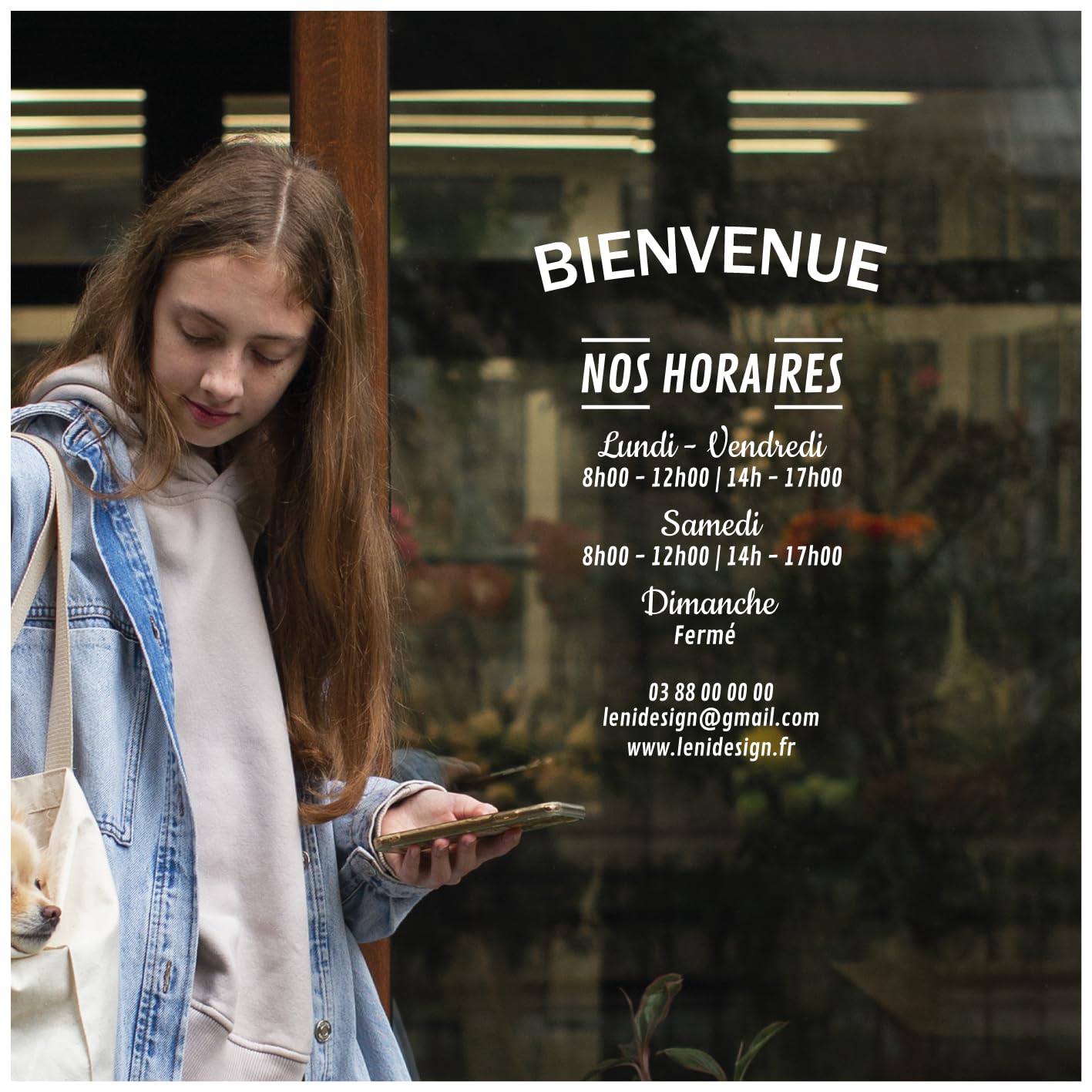 Sticker Horaires Ouverture Magasin Personnalisé – Autocollant Vitrine Commerce 28x42 cm – Adhésif Horaires Boutique/Restaurant/Salon – Vinyle Intérieur Extérieur – Blanc Noir Or Argent