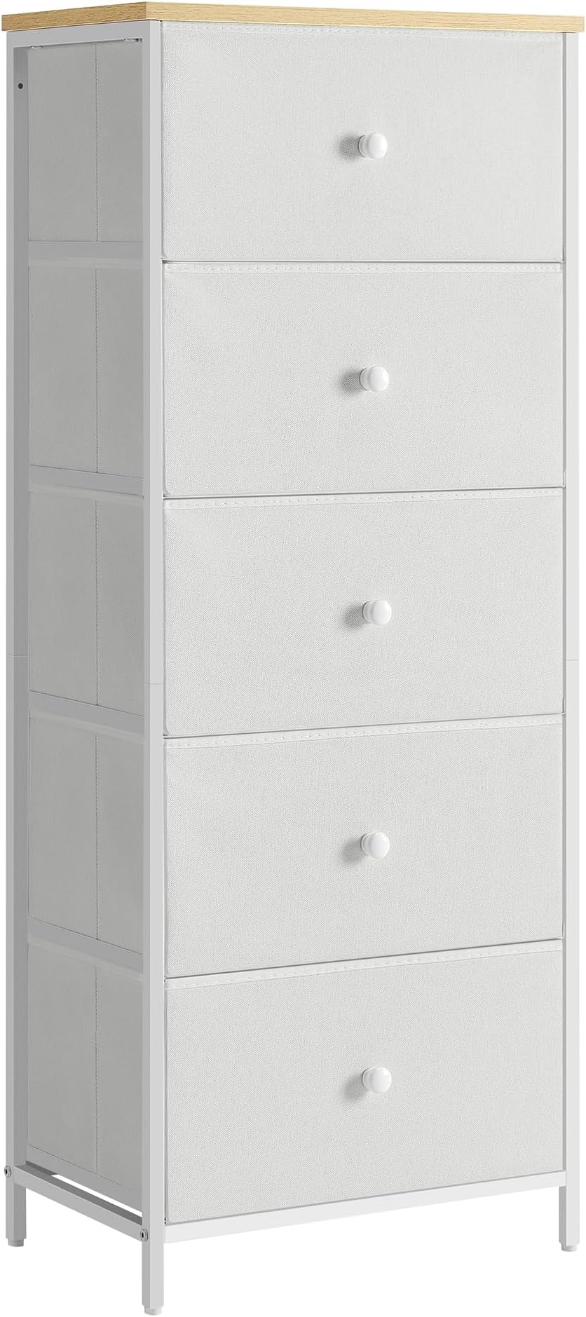 SONGMICS Chest of Drawers Bedroom, Drawer Storage Unit, Dresser with 5 Fabric Drawers, Metal Frame, Tall and Slim, for Closet, Camel Yellow and Cream White LTS315W01