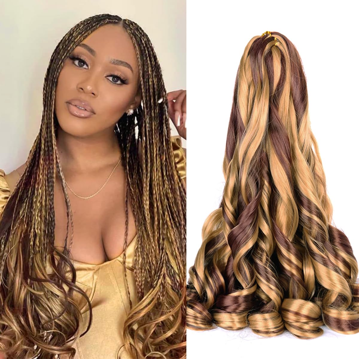 French Curly Braiding Hair,16Inch 8Pack Loose Wavy Bouncy Braiding Hair Extensions P27/33 75g/Pack French Curls Synthetic Hair Extensions(16 Inch,8