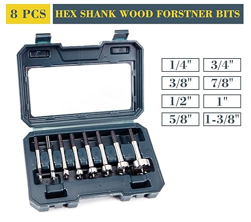 Vista 8 de INTOO Juego de brocas Forstner con vástago hexagonal, 16 piezas, mango multicara, juego de brocas para madera