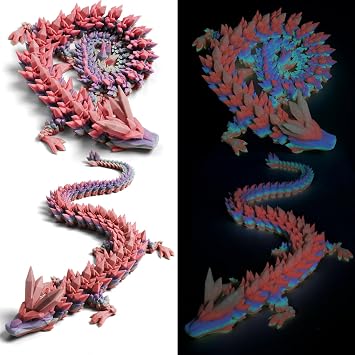 31.5" Large Glow in The Dark 3D Printed Dragon,3D Dragon Toys Bigger Fidget Crystal Animals Toys, 3D Printed Articulated Animals for Home Office Car Desk Decor Luminous Rainbow, 31.5 inch