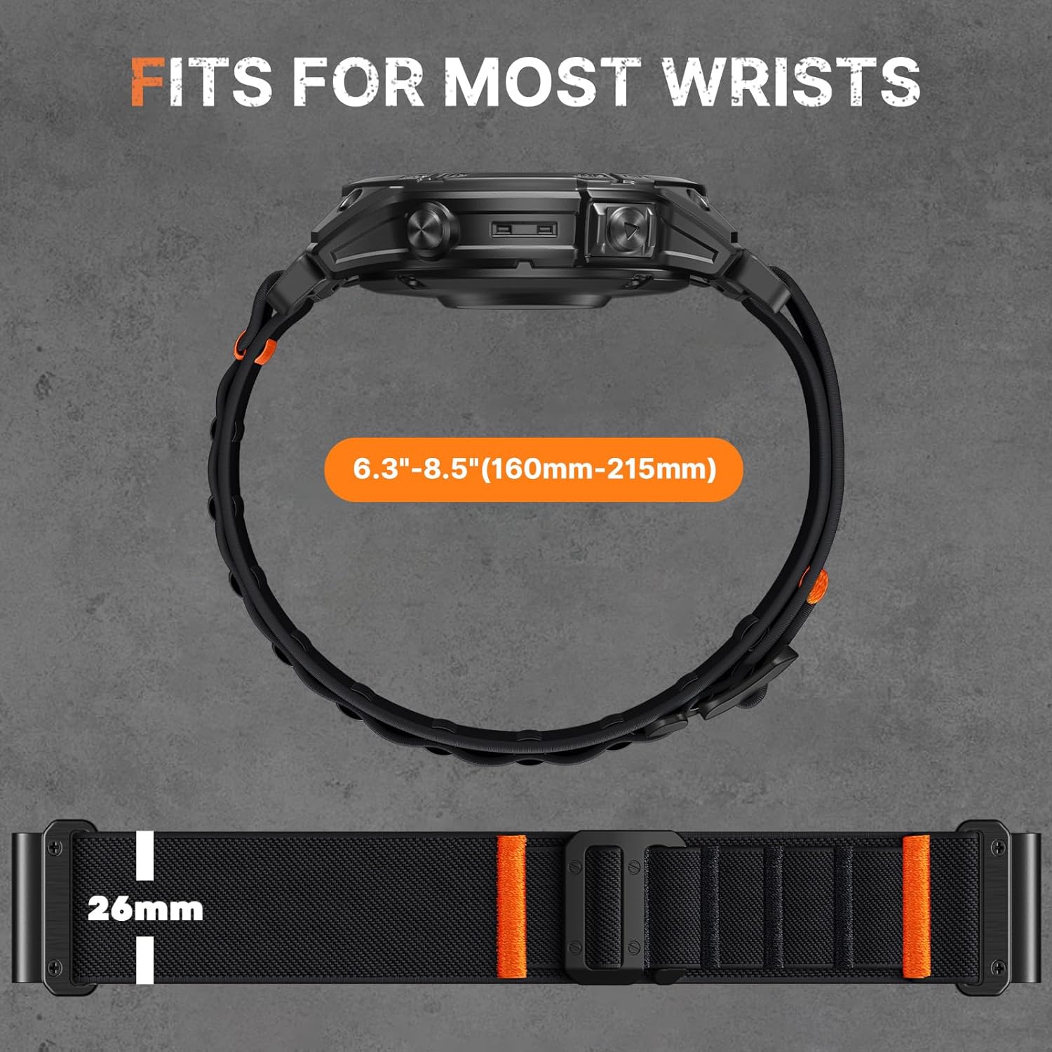 Bandletic Compatible with Garmin Fenix 5x Watch Band - 26mm Quick Fit Soft Sport Bands with G-Hook for Fenix 8 51mm/7X 6X Pro/5X Plus/Instinct 2X Solar/Enduro/Quatix/Tactix/Epix Pro2/D2 Bravo/Descent - Image 3