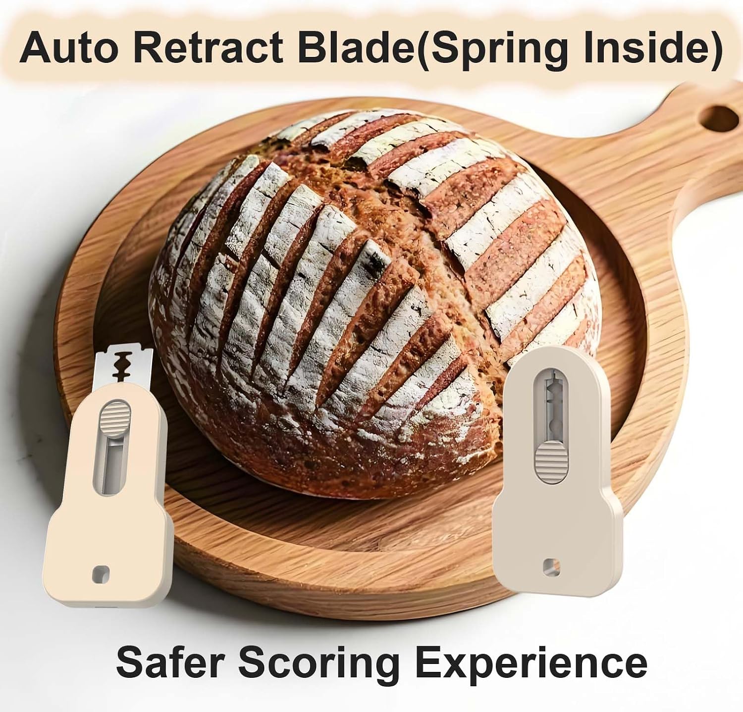 Magnetic Retractable Bread Lame Dough Scoring Tool for Sourdough Baking, Ergonomic Stainless Steel Cutter with 5 Replacement Blades, Safe Storage Solution for Kitchen