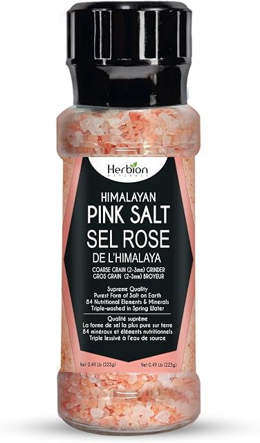Herbion Naturals Himalayan Grindière à grains de sel rose grossier, 225 Grammaire (7.9 Ounce), facile à utiliser, qualité suprême, forme pure de sel (paquet de 1)