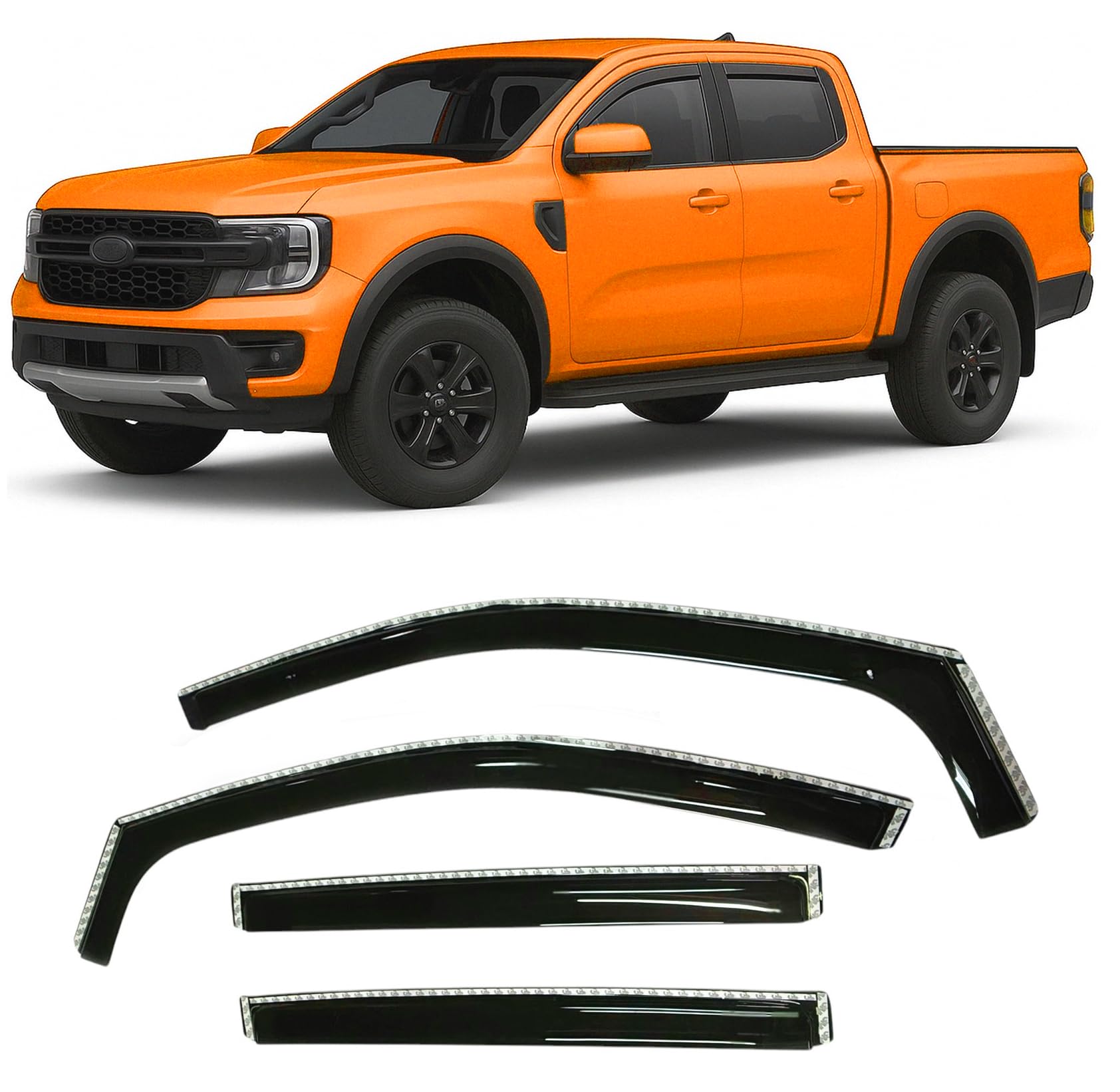 2024-2026 in-Channel Rain Guards for Ford Ranger XL XLT Lariat Raptor Side Window Visor Deflectors Tinted Vent Shades 2025