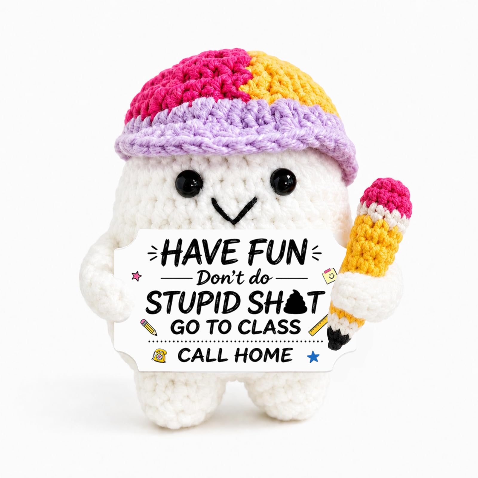 Funny Back to School Supplies for Girls Boys Handmade Crochet Doll Keychain | School Supplies for Daughter Son College Dorm Room Essentials for Guys Christmas Stocking Stuffers Valentine Galentine Have Fun Don't Do Stupid...