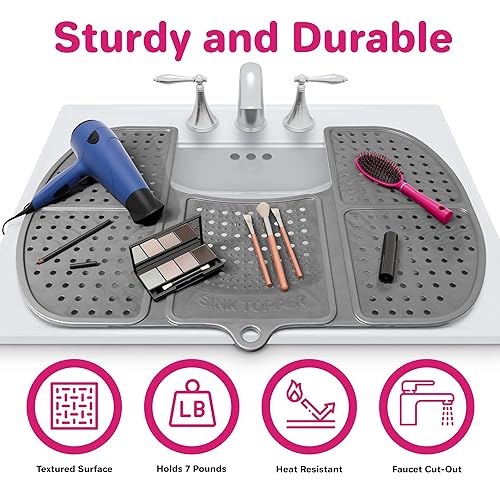 Miniatura 8 de Sink Topper Cubierta de encimera de baño y protector de almacenamiento, alfombrilla de silicona plegable para herramientas calientes, peinado y
