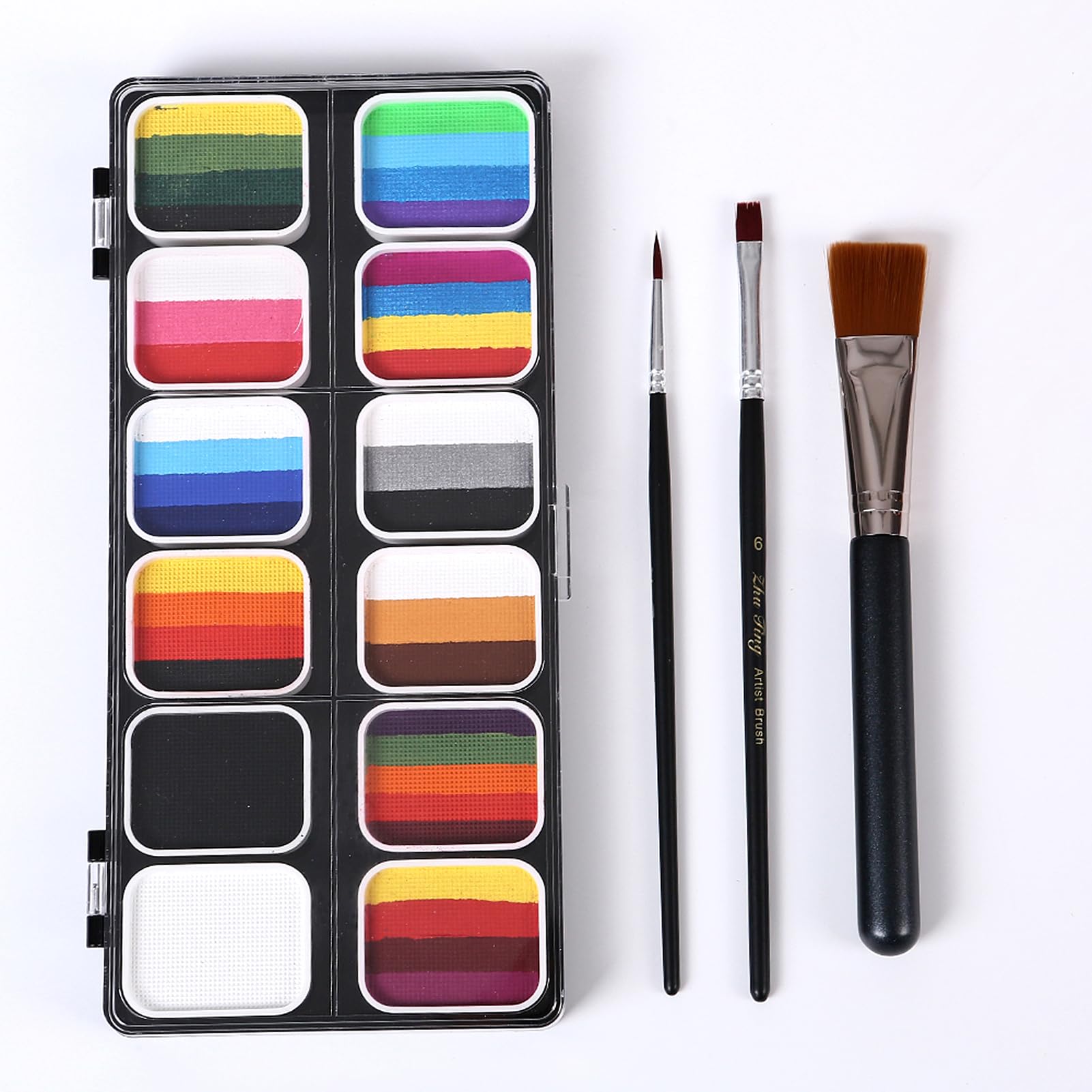 Kit de maquillage facial à activation par eau Palette professionnelle Split Cakes avec 3 pinceaux Sûr non et corporel pour Halloween Cosplay