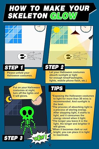 Miniatura 6 de Disfraz de esqueleto de Halloween que brilla en la oscuridad, overol negro de hueso aterrador para niños y niñas de 6 a 14 años