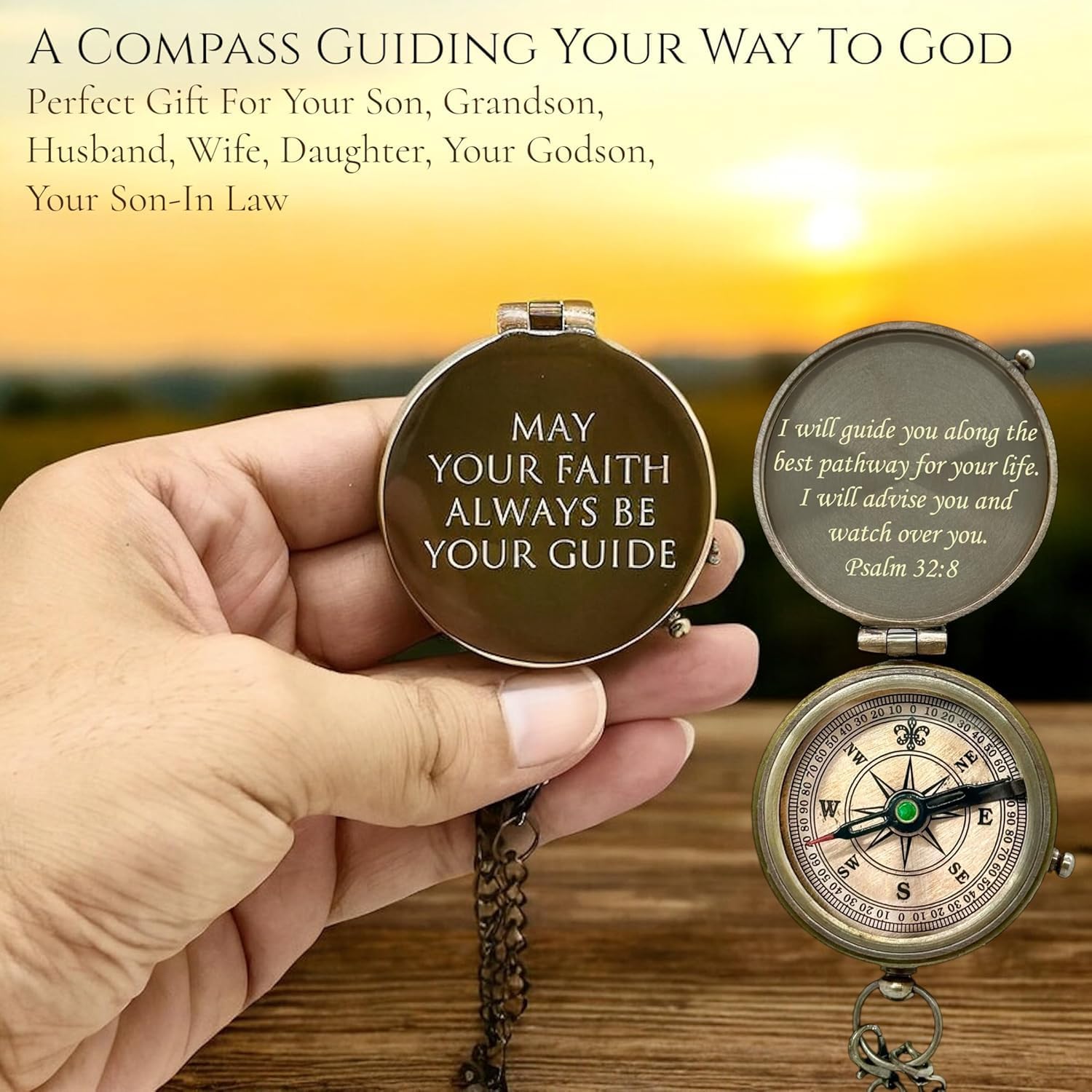 Personalized Inscription Antique Brass Compass Engraved with Leather Case Son Mom Children Gift Baptism Birthday Working Compass