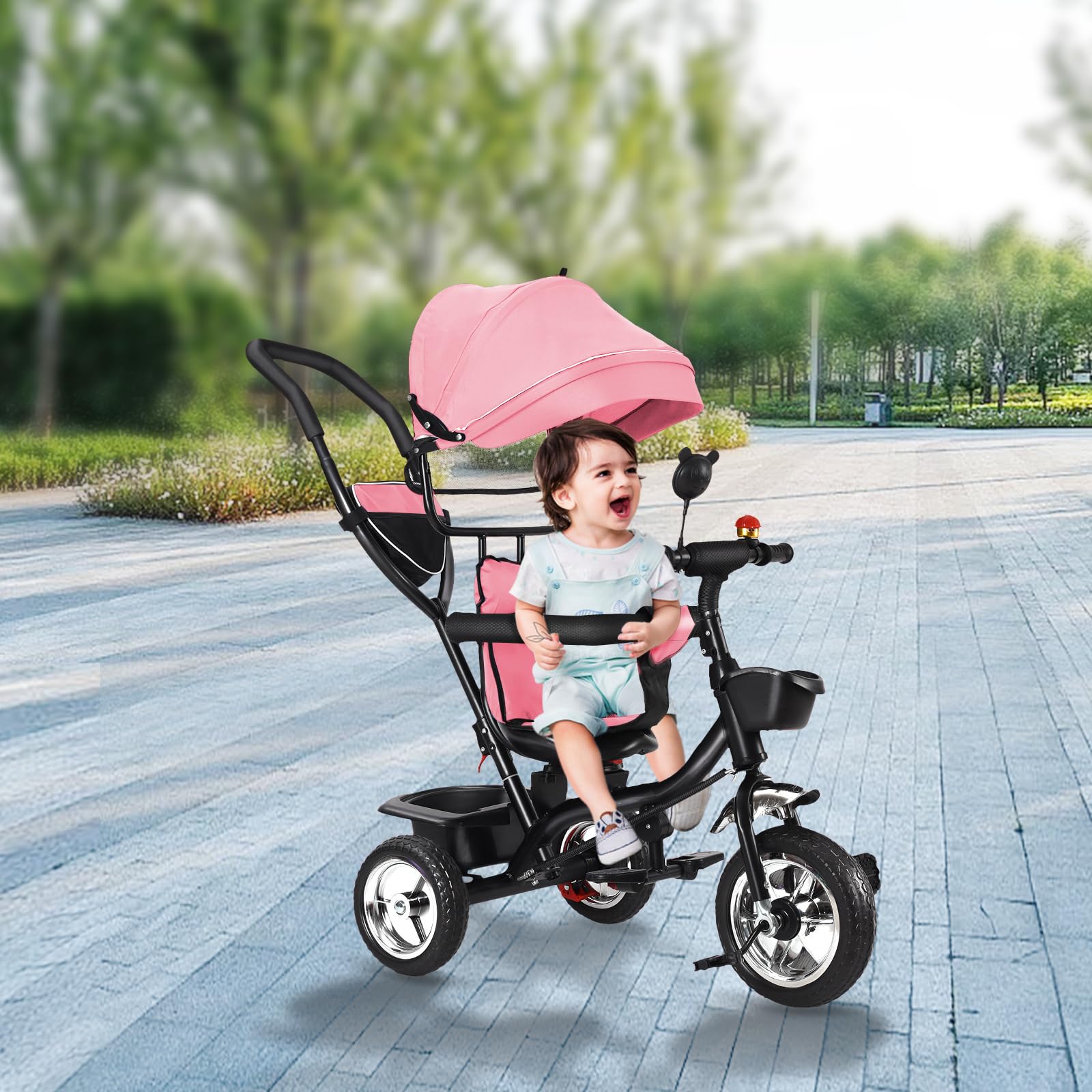 Laufrad Dreirad, Laufräder Kinderdreirad mit schubstange, Dreirad Lauffahrrad für Kinder ab 1 Jahre Jungen Mädchen Geschenk (Rosa-4 in 1)