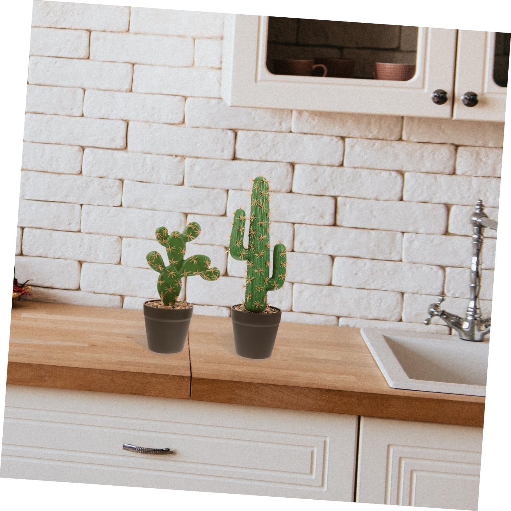 IMIKEYA 2 Pezzi Cactus di Fiori Falsi Mini Cactus Figurine di Cactus Pianta Artificiale Cactus Piccolo Ornamento Bonsai Pianta in Vaso da Tavolo in Plastica