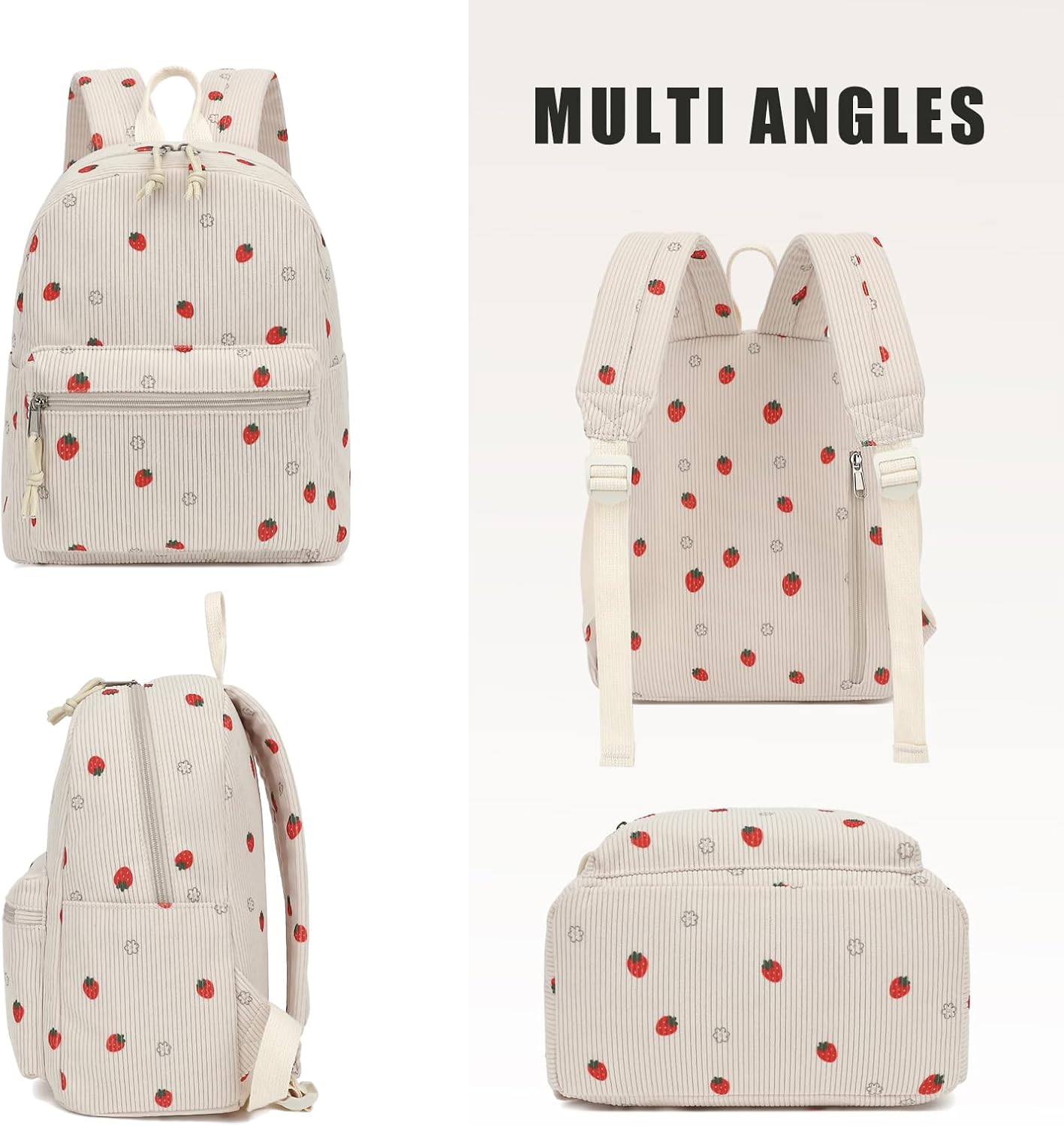 Corduroy Mini Backpack Purse for Women Girls, Fashion Small Backpack for Adults Teens Kids School Travel (Red Strawberry) - Image 6