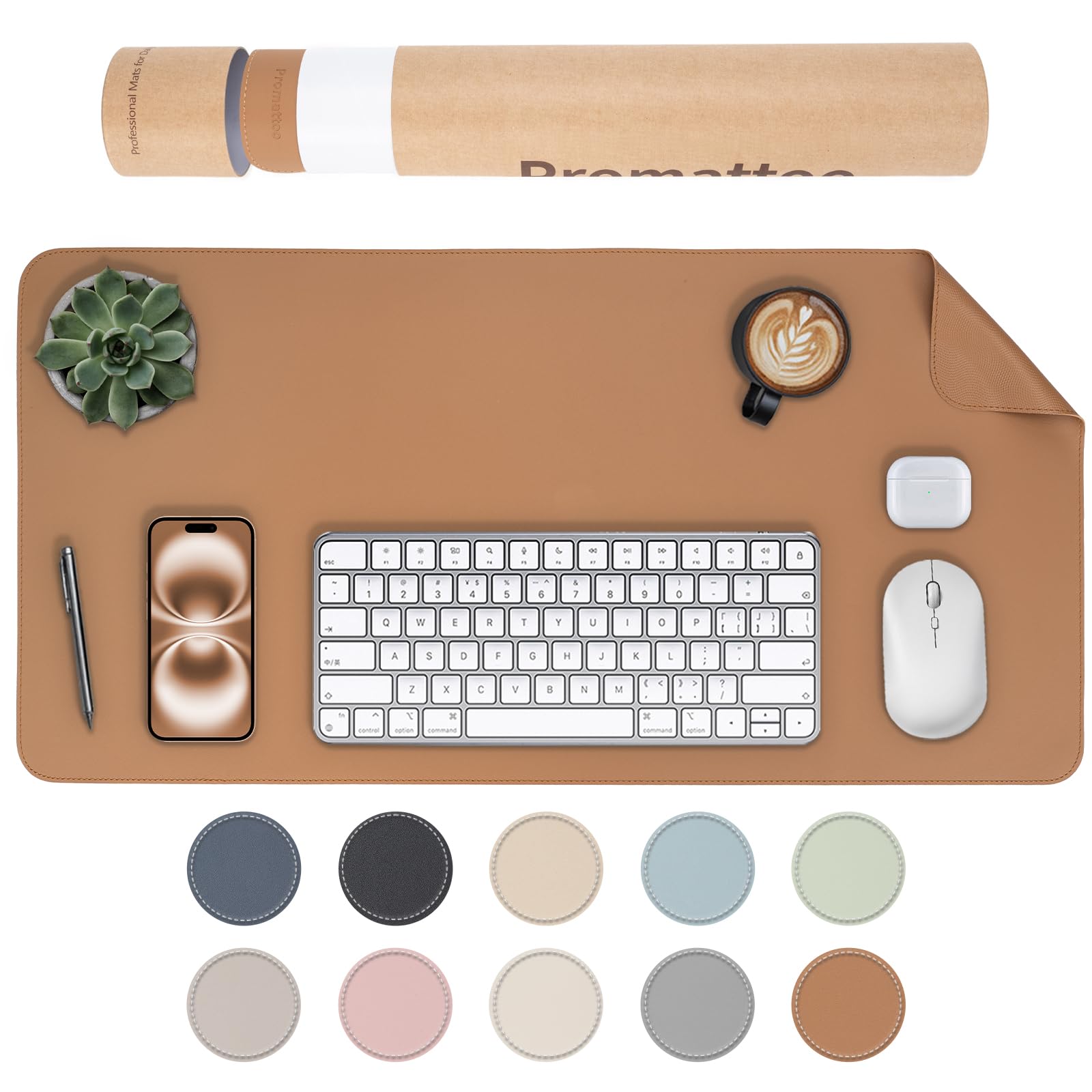 PROMATTOO XXL Schreibtischunterlage aus veganem Leder – Rutschfest, geruchsfrei & wasserabweisend – Edle Laptop-Matte mit Geschenkverpackung für Büro, Homeoffice & mehr – Keine störenden Kanten!