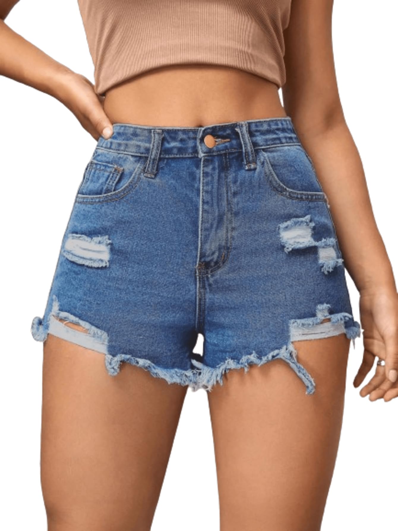 aahwan Solid High Waist Ripped Raw Trim Denim Shorts Casual Summer Shorts for Women's & Girls-picture-14