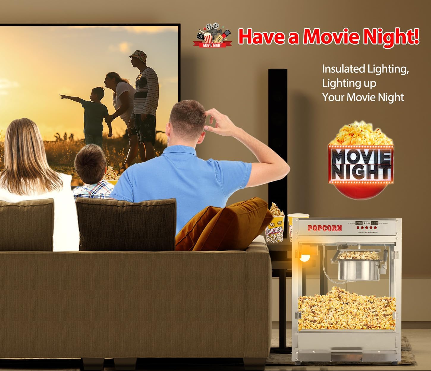 8OZ Popcorn Machine for Movie Night, Temperature Control with Digital Display, Popcorn Popper Machine with 10 PACK Popcorn Buckets, Old Fashion Popcorn Machine Movie Theater Style