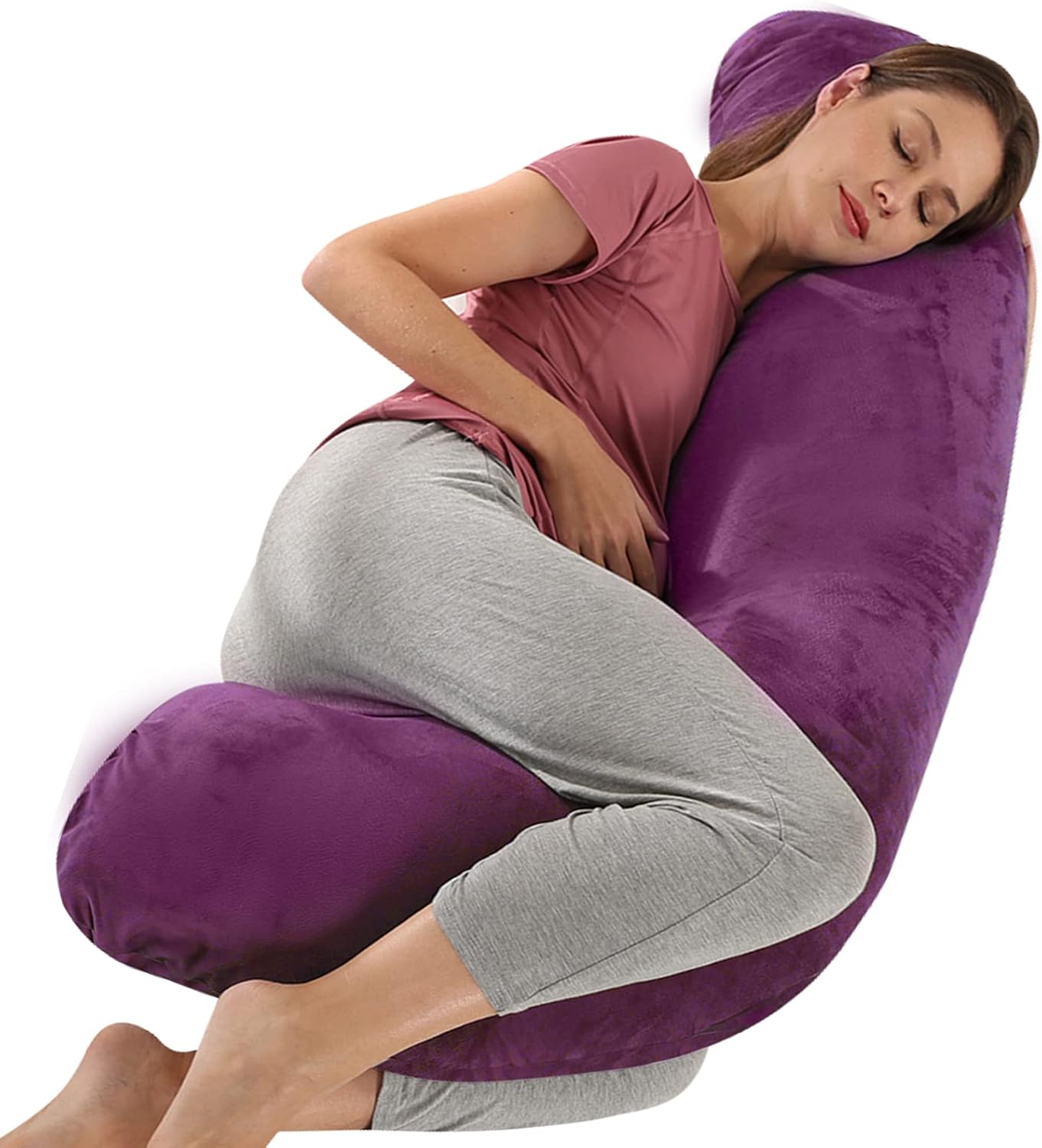 BATTOP Pregnancy Pillows for Sleeping,Maternity Body Pillow with Washable Cover,New Mom Gifts for Women,Support for Back,HIPS,Legs,Belly for Pregnant Women(Dark Purple)