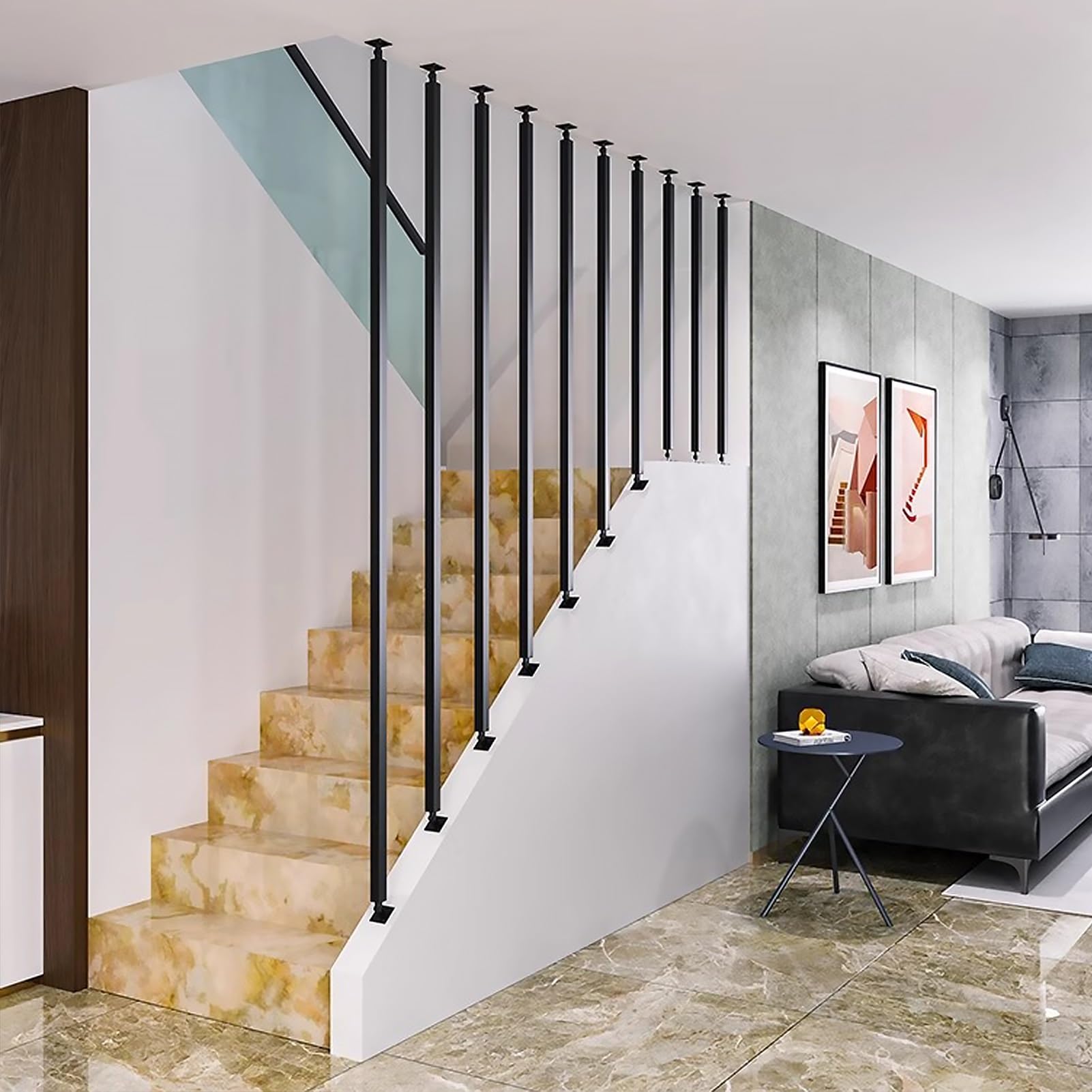 GHFXSCV Wrought Iron Stair Railing Ceiling-Mounted Metal il I-Shaped Non-Slip Safety Railing for Home Corridors and Ceiling Guardrails