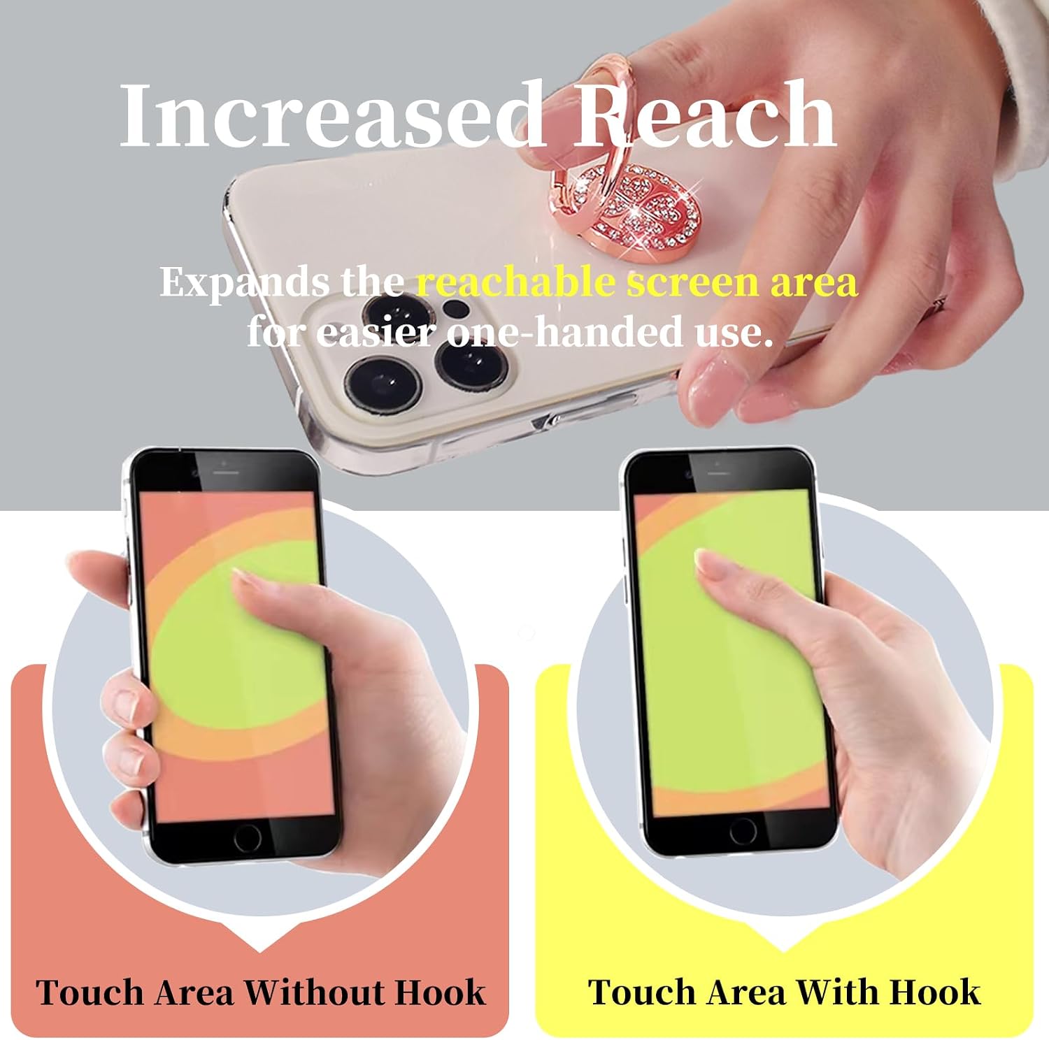 2 Pack Phone Grip Holder Adhesive, 4-Leaf Clover with Bling Diamond Thin Smartphone Finger Grips Loop Handle Stand for the Back of iPhone - Black White image 2