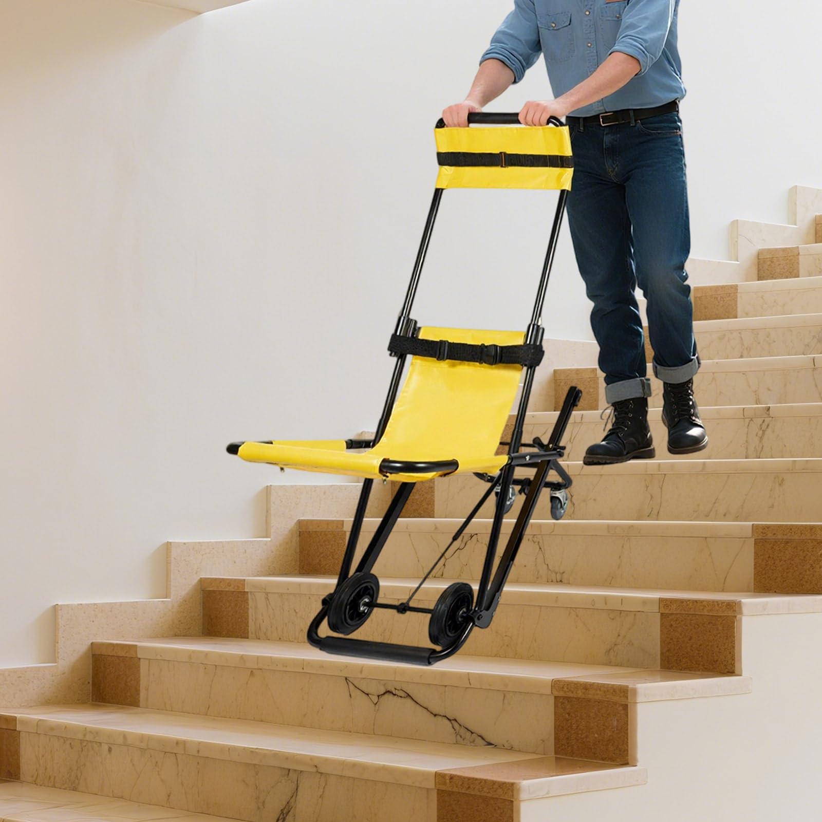 Silla de escalera con ruedas elevadora para silla de ruedas, 350,53 kg, portátil, plegable, con cinturones de seguridad y reposacabezas ajustable, capacidad de carga de 159 kg para rescate