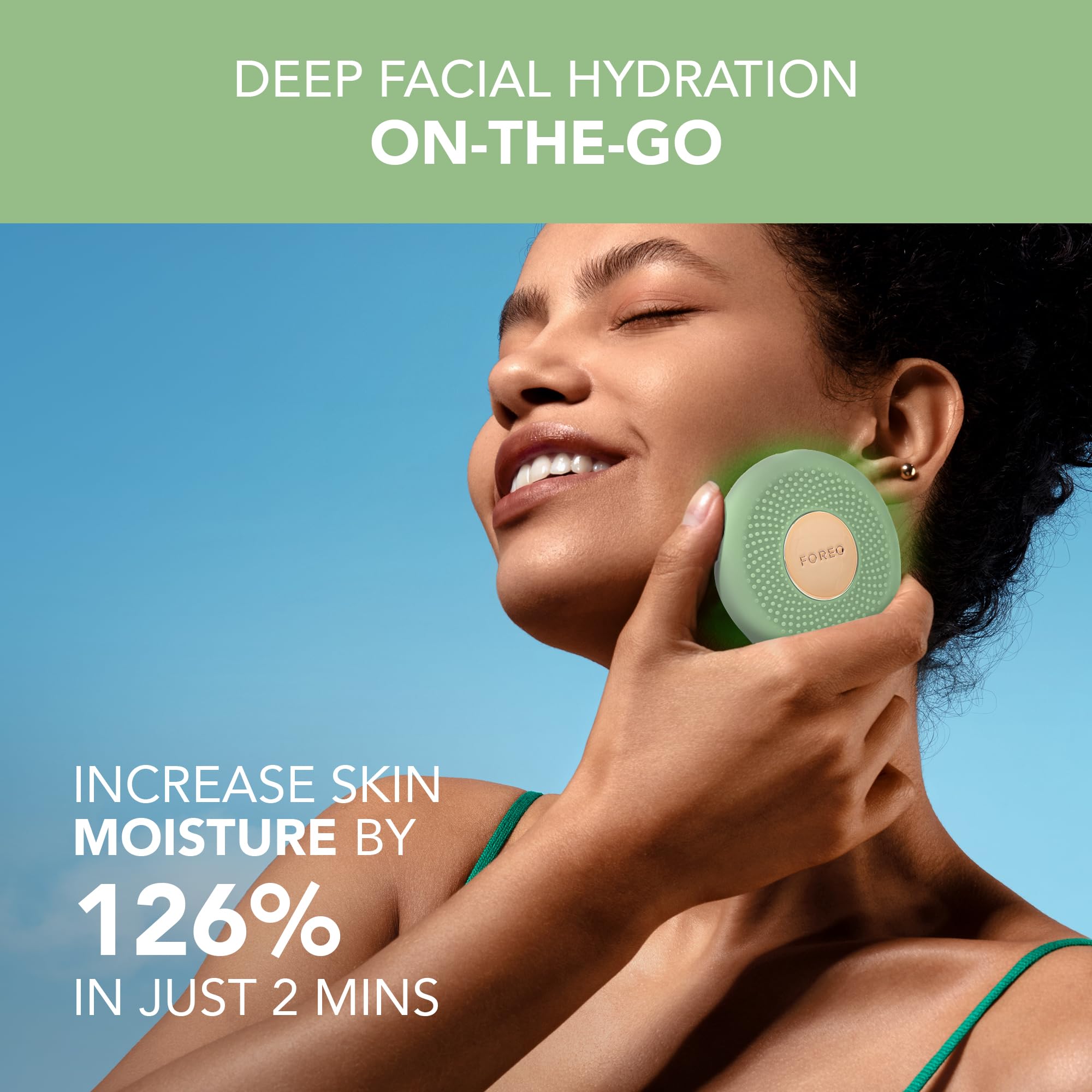 FOREO UFO 3 go Travel-friendly Face Mask Skincare Device - Face Moisturiser - Anti-Aging - Red Light - Warming - Facial Massage - Compact - App-connected - Pistachio