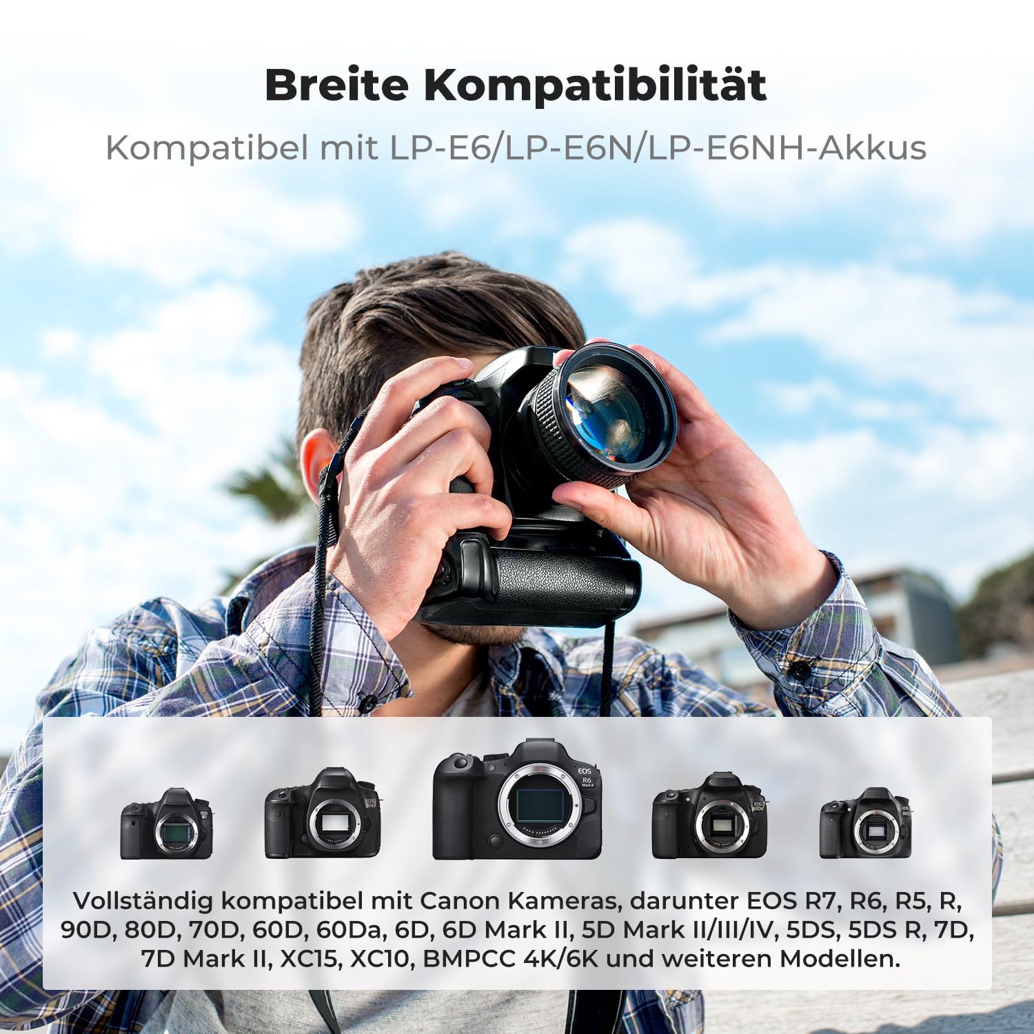 K&F CONCEPT LP-E6NH Akku,2600mAh (3er Pack) und 3-Slot Ladegerät Akku-Kit,Kompatibel mit Canon EOS R7 R5 EOS R6 EOS R 5D II III IV 6D 6D II 7D 7D II 60D 70D 80D 90D