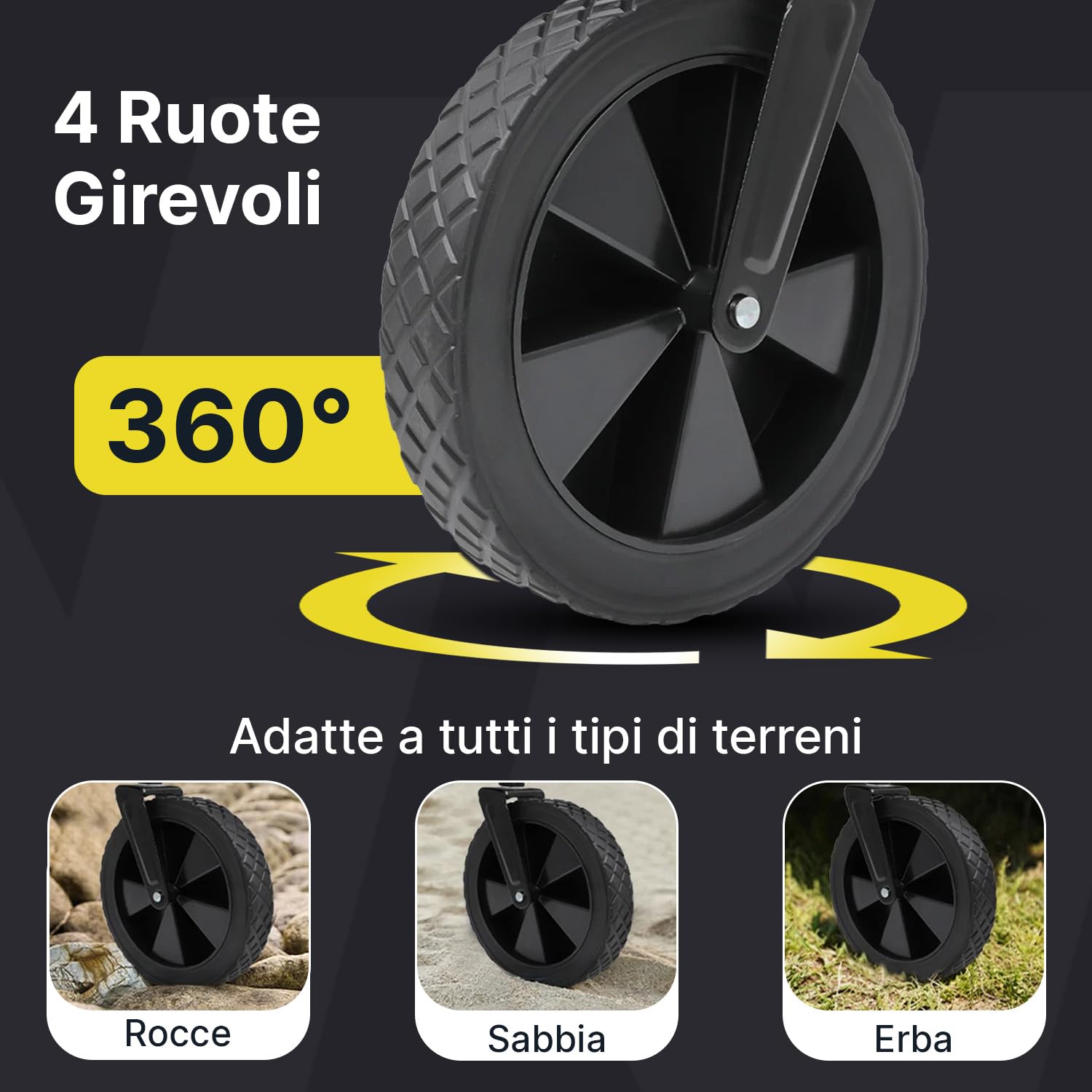 Avilia - Carrello con Ruote Portatutto Pieghevole 72x47x60/85 cm in Acciaio Antracite, Portata 90 kg, Richiudibile Salvaspazio per Spesa, Spiaggia, Campeggio e Giardino