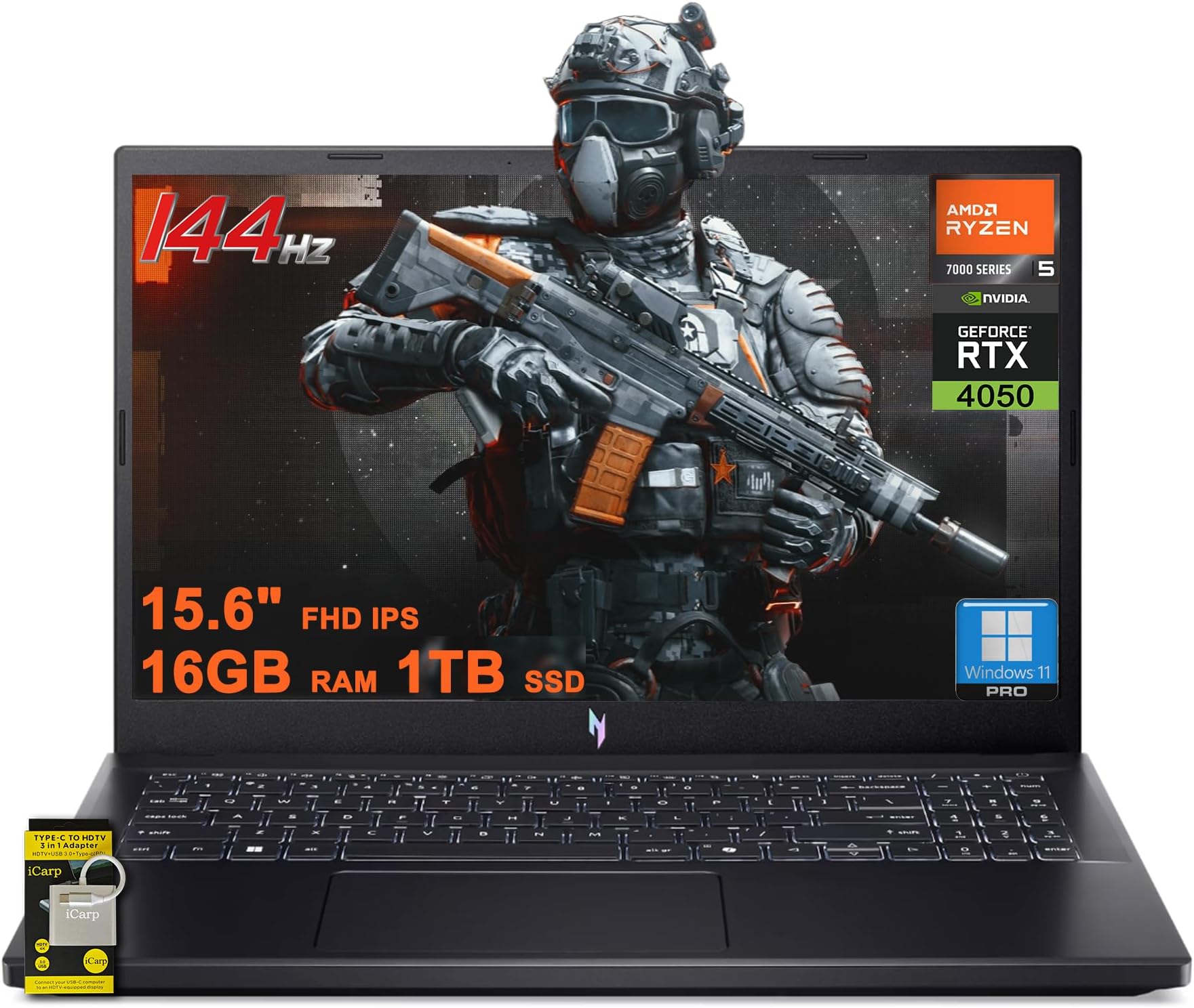 acer Nitro V 15 Gaming Laptop 15.6" FHD IPS 144Hz AMD 6-Core Ryzen 5 7535HS 16GB RAM 1TB SSD GeForce RTX 4050 Backlight USB-C Win11Pro ICP Accessory