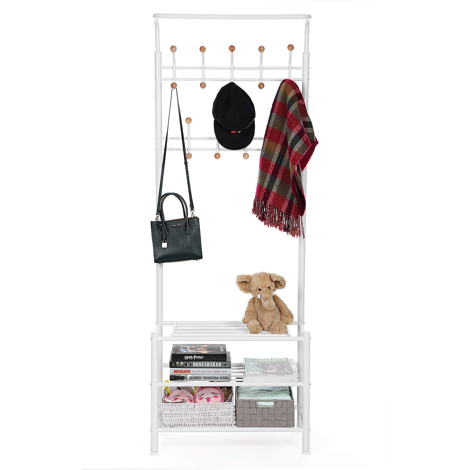 SONGMICS Clothes hanger with 3 shelves Scarf bags 68.8 x 35.3 x 187 cm
