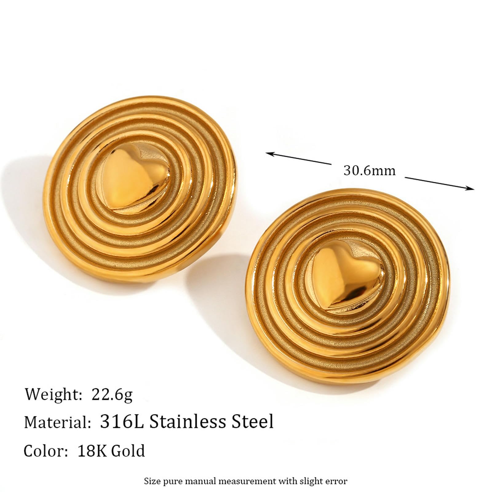 WBDWWTD Französische Vintage-Ohrstecker für Damen, 18 Karat vergoldeter Edelstahl, Wirbelstreifen, polierte Ohrringe, Geschenk