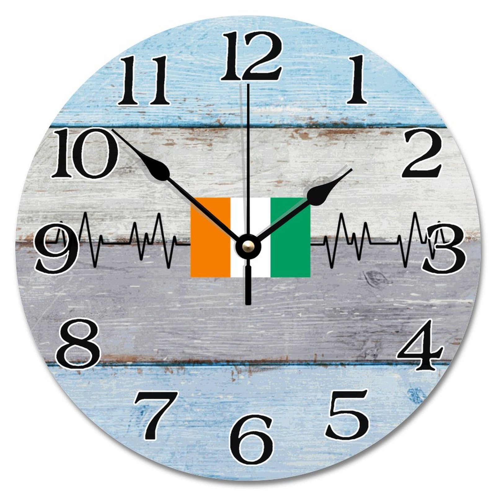 Horloge murale Côte d'Ivoire 30 cm rustique : pendule décorative ronde pour école et maison