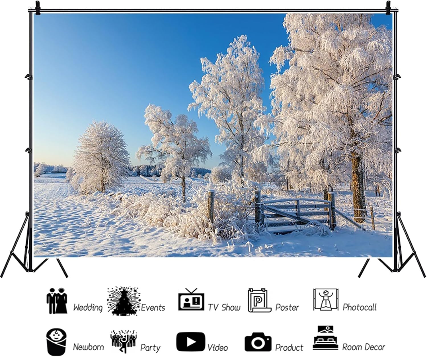 10x7ft Winter Scene Photo Backdrop Winter Trees Snow Covered Fields Nature Landscape Background Christmas New Year Holiday Party Decoration Banner Portrait Photo Props