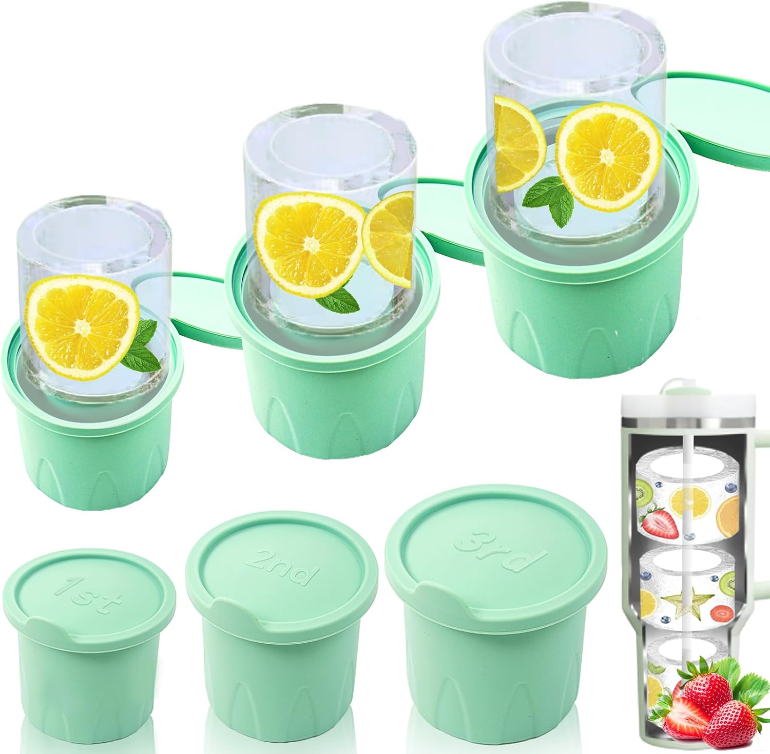 Ice Cube Tray for Stanley Cup, Silicone Ice Mold with Lid