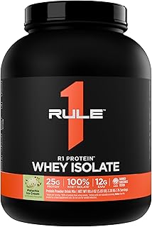 Rule 1 R1 Protein Whey Isolate - with 25g Protein & 6g BCAA Exclusively from Isolated & Hydrolyzed Sources for Workout Recovery (5 Pounds*, Pistachio Ice Cream)