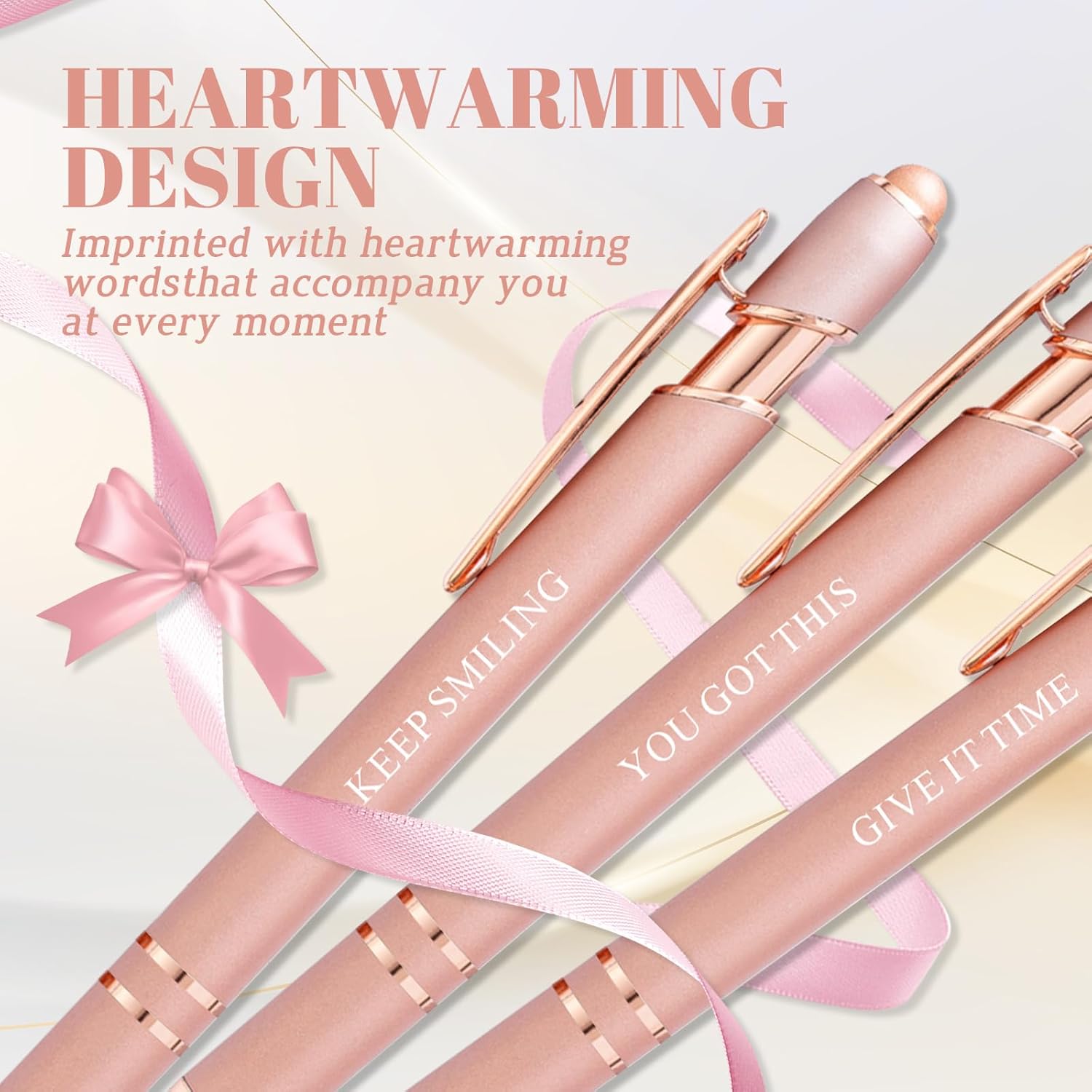 YUNCHUN 3PCS Fancy Ballpoint Pen Sets for Women, Cute Ball Pens with Positive Attitude Words, Best Pretty Black Ink Pens, Elegant Nice Writing Professional Pens for Women, Pink - Image 3