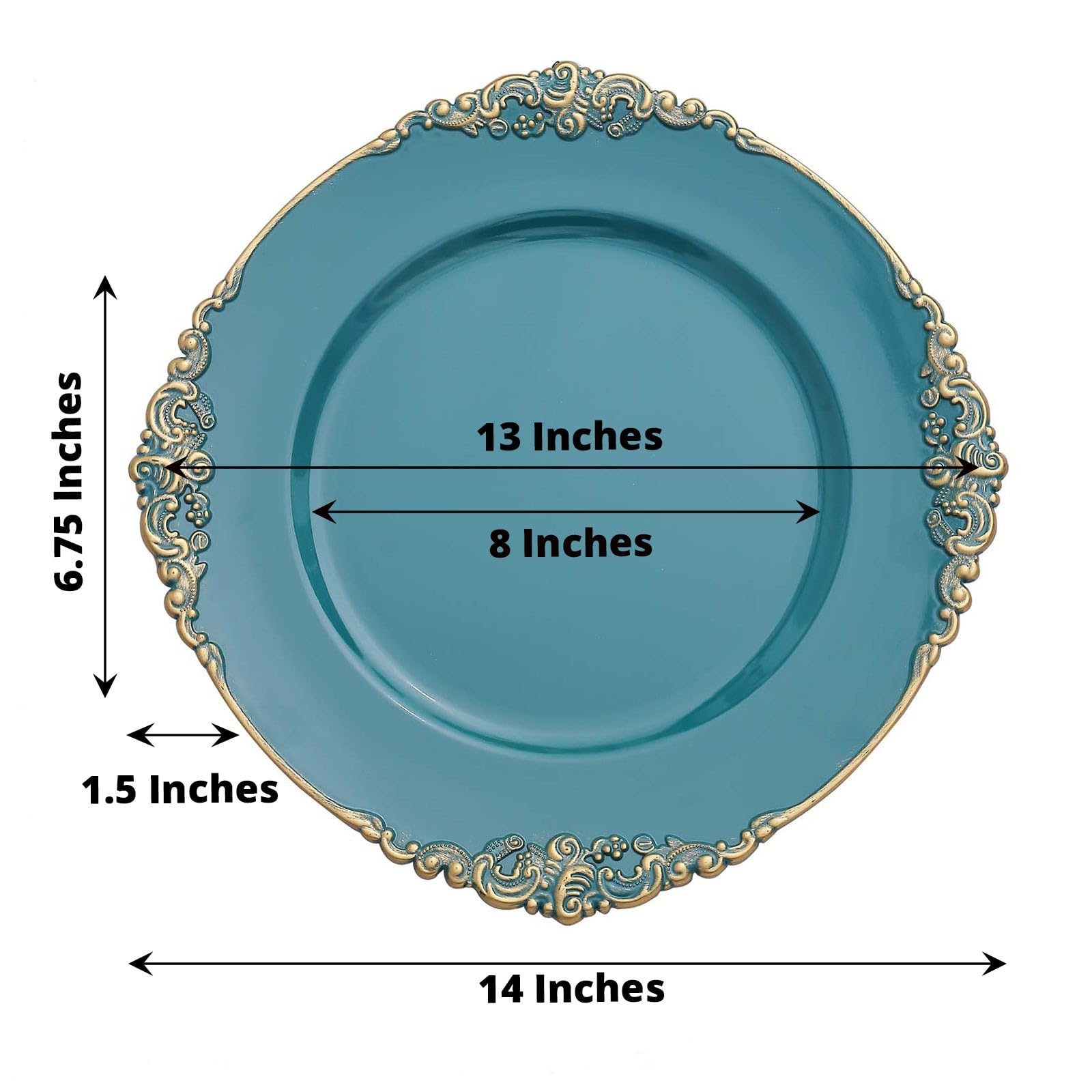 Balsa Circle 24 pcs 13-Inch Peacock Teal Round Charger Plates with Decorative Embossed Rim - Dinner Wedding Reception Decorations Supplies